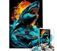 1000 Pieces Jigsaw Puzzles for Teenagers Shark Attack on Aircraft Carrier Fun Activities at Home Enhance Memory Toy Wall Decor for And from 14 Years And over (50x75cm)