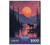 1000 Pieces Jigsaw Puzzles for Teenagers Silhouette Horse Sunset Jigsaw for Adults Hands-on Game Pattern Assembly Fun at Home Activities, 38x26cm/1000pcs