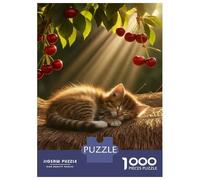 1000 Pieces Jigsaw Puzzles for Teenagers Sleeping Kitten Under Cherry Tree Jigsaw for Adults Hands-on Game Pattern Assembly Fun at Home Activities, 52x38cm/1000pcs