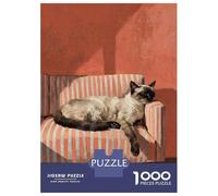 1000 Pieces Jigsaw Puzzles for Teenagers Sleeping Siamese Cat on Striped Couch Jigsaw for Adults Hands-on Game Pattern Assembly Fun at Home Activities, 38x26cm/1000pcs