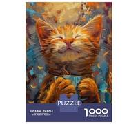 1000 Pieces Jigsaw Puzzles for Teenagers Smiling Cat Coffee Adult Puzzles Brain Teaser Game Difficult Hard Fun Activities at Home 70x50cm/1000pcs