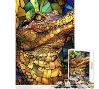 1000 Pieces Jigsaw Puzzles for Teenagers Stained Glass Alligator Brain Teaser Game Tough Challenge Anti-Stress Toys for Birthday, Chrismas (50X75CM)