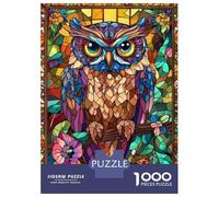 1000 Pieces Jigsaw Puzzles for Teenagers Stained Glass Owl Adult Puzzles Brain Teaser Game Difficult Hard Fun Activities at Home 70x50cm/1000pcs