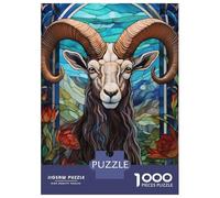 1000 Pieces Jigsaw Puzzles for Teenagers Stained Glass Ram with Floral Accents Jigsaw for Adults Hands-on Game Pattern Assembly Fun at Home Activities, 38x26cm/1000pcs
