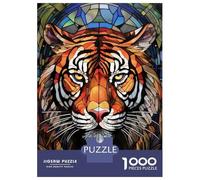1000 Pieces Jigsaw Puzzles for Teenagers Stained Glass Tiger Portrait Jigsaw for Adults Hands-on Game Pattern Assembly Fun at Home Activities, 38x26cm/1000pcs