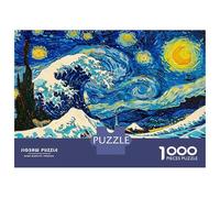 1000 Pieces Jigsaw Puzzles for Teenagers Starry Wave Van Gogh Meets Hokusai Jigsaw for Adults Hands-on Game Pattern Assembly Fun at Home Activities, 52x38cm/1000pcs