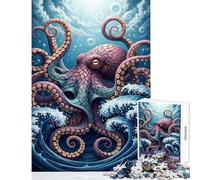 1000 Pieces Jigsaw Puzzles for Teenagers Stylized Octopus in Ocean Waves Family Game Enhance Memory Home Decoration Toys Enhance Love between Couples (75X50CM)