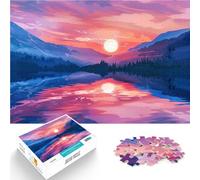 1000 Pieces Jigsaw Puzzles for teenagers Sunset by Mountains at Lake painted Stressabbau Geschenkideen50x70cm