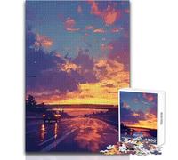 1000 Pieces Jigsaw Puzzles for Teenagers Sunset Highway Educational Family Game Difficult Challenge Birthday Gift Size 38x26cm