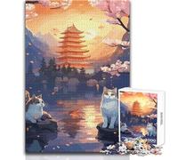 1000 Pieces Jigsaw Puzzles for Teenagers The Moon Night Cat Japan Beautiful Design Game Birthday Present Art Work Gift Size 38x52cm
