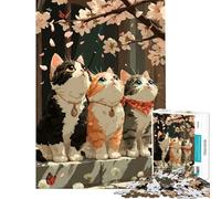 1000 Pieces Jigsaw Puzzles for Teenagers Three Cats Under Cherry Blossoms Fun Activities at Home Learning Educational Family Game for And 14 Years And over (38X26cm)