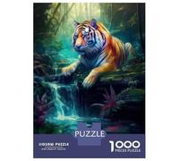 1000 Pieces Jigsaw Puzzles for Teenagers Tiger Waterfall Jungle Art Print Puzzle for Adults Relaxing Games Home Decoration Challenging Game Gifts 38x26cm/1000pcs