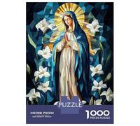 1000 Pieces Jigsaw Puzzles for Teenagers Virgin Mary Stained Glass Adult Puzzles Brain Teaser Game Difficult Hard Fun Activities at Home 70x50cm/1000pcs