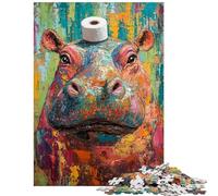 1000 Pieces Jigsaw Puzzles for Teenagers Vivid Hippo with Toilet Paper Hands-on Game Staycation Kill Time Home Decoration Toys Birthday Present, Gifts, Size 38x52cm