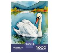 1000 Pieces Jigsaw Puzzles for Teenagers Watercolor Swan on Lake Puzzles for Adults Relaxing Games Stress Reliever Fun at Home Activities, 52x38cm/1000pcs