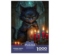 1000 Pieces Jigsaw Puzzles for Teenagers Witch Cheshire Cat with Red Candles Adult Puzzles Brain Teaser Game Difficult Hard Fun Activities at Home 38x26cm/1000pcs