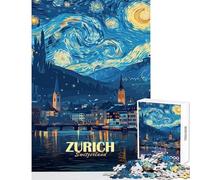 1000 Pieces Jigsaw Puzzles for Teenagers Zurich, Switzerland, Starry Night Style Fun Games Precision Cutting Home Decoration Toys Enhance Love between Couples (52X38cm)