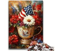 1000 Pieces Jigsaw Puzzles For Teens And Adults American Flag Vase Stress Reliever Difficult Challenge with Matching Poster And Trivia Sheet 26x38cm