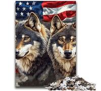 1000 Pieces Jigsaw Puzzles For Teens And Adults American Flag Wolf Educational Stress Relief Toy Parent-child Interaction for And Age 14 50x75cm