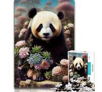 1000 Pieces Jigsaw Puzzles For Teens And Adults Art Flower with Panda 1000 Pieces for Adults,with Matching Poster And Trivia Sheet for Ages 14+ 75x50cm