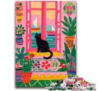 1000 Pieces Jigsaw Puzzles For Teens And Adults Artistic Abstract Black Cat Stress Reliever Difficult Challenge with Matching Poster And Trivia Sheet 50x75cm