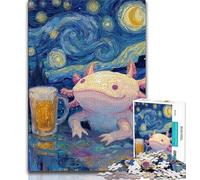 1000 Pieces Jigsaw Puzzles For Teens And Adults Axolotl with Beer Starry Night 1000 Pieces for Adults,Stress Reliever Difficult Challenge Suitable for Desktop Decoration (size 75x50cm)