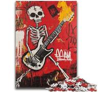 1000 Pieces Jigsaw Puzzles For Teens And Adults Basquiat-style Skull Playing Guitar for Age 14+ Intellectual Game Christmas Birthday Gifts 26x38cm