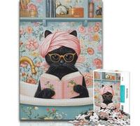 1000 Pieces Jigsaw Puzzles For Teens And Adults Black Cat in The Bathroom,Family Game Stress Reliever Difficult Challenge Enhance Love between Couples 38x26cm