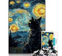 1000 Pieces Jigsaw Puzzles For Teens And Adults Black Cat Under The Starry Sky Adult Jigsaw,Staycation Kill Time with Fully Interlocking Randomly Shaped Pieces 26x38cm