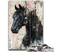 1000 Pieces Jigsaw Puzzles For Teens And Adults Black Golden Horse Stress Reliever Difficult Challenge Is Ideal As Gifts for The Whole Family 26x38cm