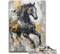 1000 Pieces Jigsaw Puzzles For Teens And Adults Black Golden Horse Stress Reliever Difficult Challenge Is Ideal As Gifts for The Whole Family 26x38cm