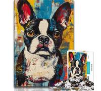 1000 Pieces Jigsaw Puzzles For Teens And Adults Boston Terrier Dog Puzzles for Adults,Challenging Difficult Deal As Gifts for The Whole Family 38x26cm