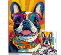 1000 Pieces Jigsaw Puzzles For Teens And Adults Bulldog Wearing Glasses,for Educational Game Challenge Toy Birthday Present,Gifts,Wall Art 38x26cm