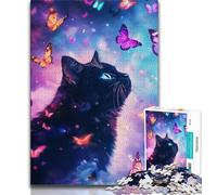 1000 Pieces Jigsaw Puzzles For Teens And Adults Butterfly Black Cat,Educational Games Home Decoration Educational Game for Birthday,Chrismas 75x50cm