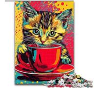 1000 Pieces Jigsaw Puzzles For Teens And Adults Cat Drinking Coffee, Challenging Difficult with Fully Interlocking Randomly Shaped Pieces (size 26x38cm)