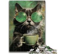 1000 Pieces Jigsaw Puzzles For Teens And Adults Cat Drinking Coffee Learning Educational Toys Fun at Home Activities, Birthday Present,Travel Gifts 38x26cm
