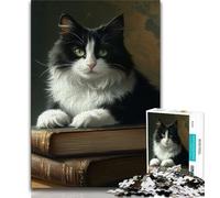 1000 Pieces Jigsaw Puzzles For Teens And Adults Cat Lying on Book Adult Jigsaw,Educational Games Wall Decoration Unique Birthday And Xmas Gifts (size 38x26cm)