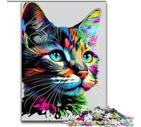 1000 Pieces Jigsaw Puzzles For Teens And Adults Cat Pop Art Animal Face, Family Game Stress Reliever Difficult Challenge A Work of Art for Ages 14+ (Size 50x75cm)
