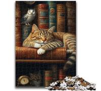 1000 Pieces Jigsaw Puzzles For Teens And Adults Cat Sleeping on Bookshelf Learning Educational Toys Fun at Home Activities, Birthday Present,Travel Gifts 50x75cm