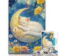 1000 Pieces Jigsaw Puzzles For Teens And Adults Cat Sleeping on The Moon Teenager Puzzles,is Ideal As Gifts for The Whole Family for Age 14 26x38cm