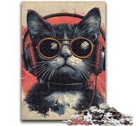 1000 Pieces Jigsaw Puzzles For Teens And Adults Cat Wearing Headphones 1000 Pieces for Teenagers,Challenging Game Toys Wall Decoration Unique Birthday And Xmas Gifts (50x75cm)