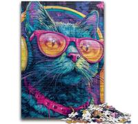 1000 Pieces Jigsaw Puzzles For Teens And Adults Cat Wearing Headphones Teenager Puzzles,for Challenging Toy Game And Family Play (26x38cm)