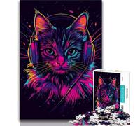 1000 Pieces Jigsaw Puzzles For Teens And Adults Cat Wearing Headphones Teenager Puzzles,Fun Present & Activity for Home,Toy for Rainy Days 75x50cm
