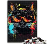 1000 Pieces Jigsaw Puzzles For Teens And Adults Cat with Headphones Sunglasses Teenager Puzzles,for Challenging Toy Game And Family Play (26x38cm)