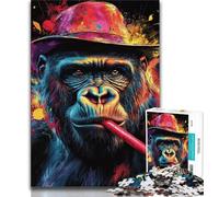 1000 Pieces Jigsaw Puzzles For Teens And Adults Chimpanzee Smoking Adult Jigsaw,Staycation Kill Time with Fully Interlocking Randomly Shaped Pieces 75x50cm