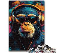 1000 Pieces Jigsaw Puzzles For Teens And Adults Chimpanzee Wearing Headphones Learning Educational Toys Fun at Home Activities, Birthday Present,Travel Gifts 38x26cm