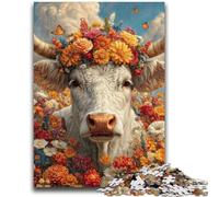 1000 Pieces Jigsaw Puzzles For Teens And Adults Cow Wearing A Wreath Adult Jigsaw,Staycation Kill Time with Fully Interlocking Randomly Shaped Pieces (38x26cm)