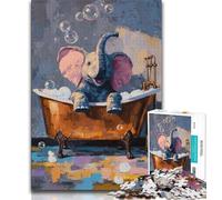 1000 Pieces Jigsaw Puzzles For Teens And Adults Elephant in The Bathtub,Challenging To Complete But Fun And Humorous Unique Birthday And Gifts 38x26cm