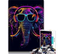 1000 Pieces Jigsaw Puzzles For Teens And Adults Elephant with Headphones Teenager Puzzles,is Ideal As Gifts for The Whole Family for Age 14 26x38cm