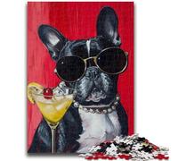 1000 Pieces Jigsaw Puzzles For Teens And Adults French Bulldog Drinking Adult Puzzles,learning Educational for Is Ideal As A Gift for The Whole Family (50x75cm)
